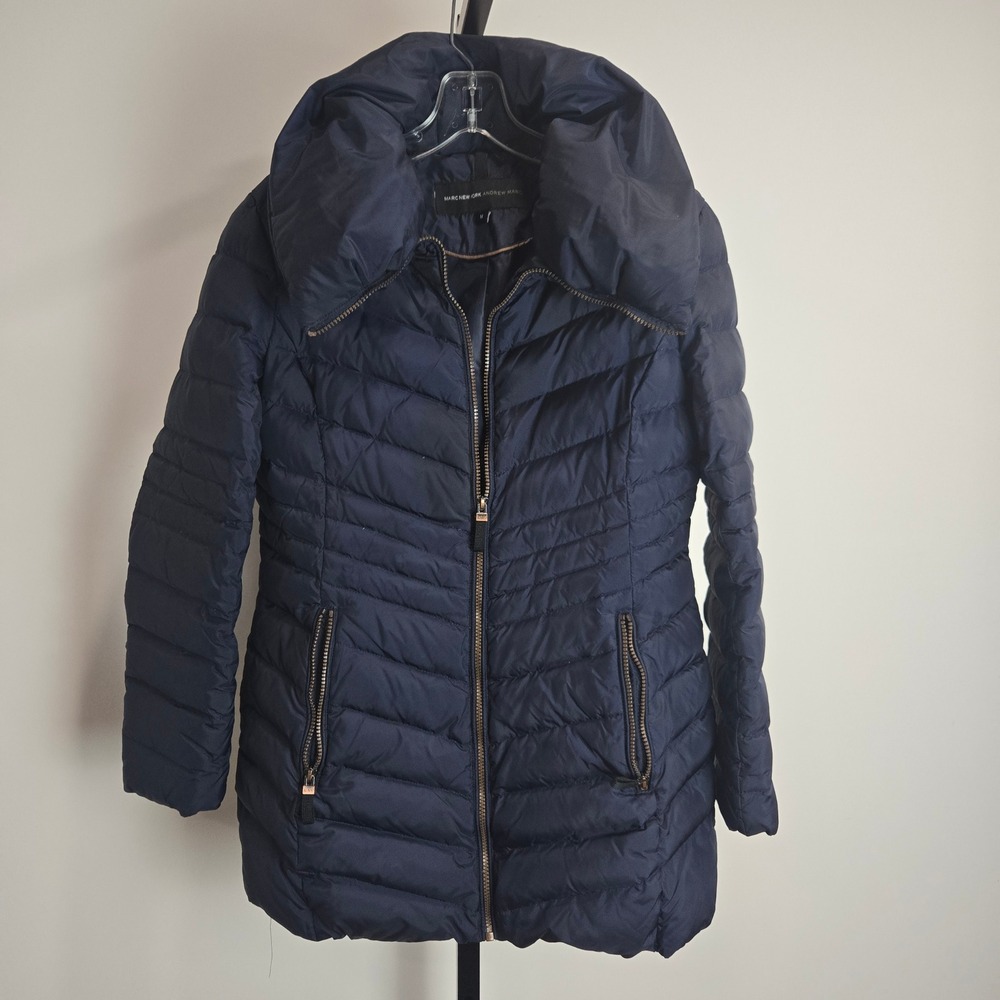Marc New York Andrew Marc Navy Puffer Jacket Pillow Collar Down Fill Womens M